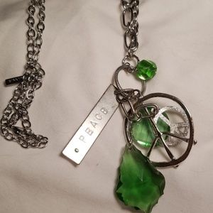 Long Peace Necklace Silver with Green